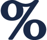 A blue percent symbol is depicted with a gradient effect on a white background.