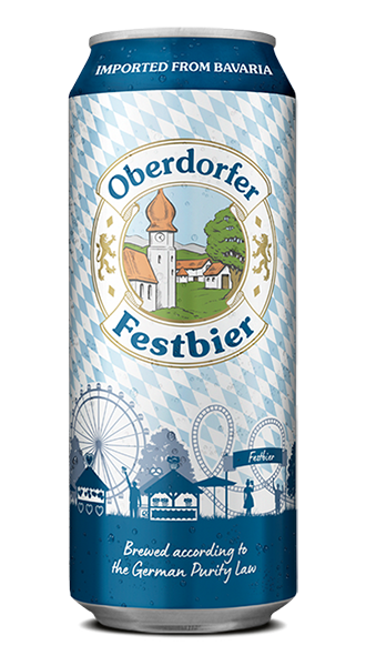 Oberdorfer Festbier beverage can featuring the brand logo and illustrations of a Ferris wheel and fairgrounds at the bottom.